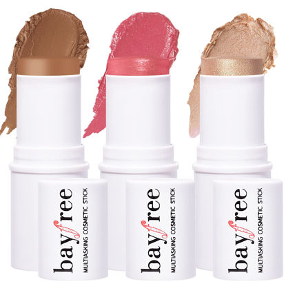 Picture of KIMUSE Multi Stick Trio Face Makeup, Cream Blush Stick for Cheeks & Lips, Contour Stick & Highlighter Makeup Sticks for All Skin