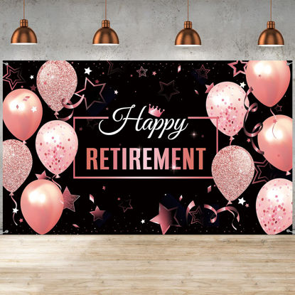Picture of Happy Retirement Party Decorations, Extra Large Fabric Happy Retirement Sign Banner Photo Booth Backdrop Background with Rope for Retirement Party Favor (Black and Rose Pink,72.8 x 43.3 inch)