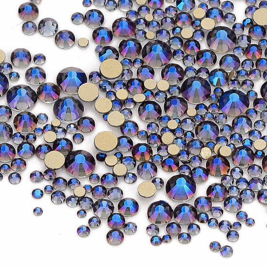 Picture of Dowarm 2650PCS Glue Fix Flatback Crystal Rhinestones Gems, 6 Sizes 1.5mm - 6.5mm, Non Hotfix Glass Flat Back Crystals Loose Gemstones for Crafts Nail Face Art Clothes Jewels (Blue Flame)
