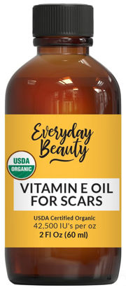 Picture of Organic Vitamin E Oil for Scars - USDA Certified 100% All Natural Plant Based 2 Fl Oz - Light and Unscented Great for Facial Scars After Surgery - Reduce Wrinkles, Anti Aging, Lighten Dark Spots