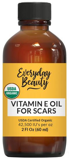 Picture of Organic Vitamin E Oil for Scars - USDA Certified 100% All Natural Plant Based 2 Fl Oz - Light and Unscented Great for Facial Scars After Surgery - Reduce Wrinkles, Anti Aging, Lighten Dark Spots