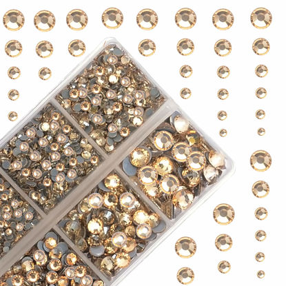 Picture of 4000Pcs Mixed Size Hot Fix Round Crystals Gems Glass Stones Hotfix Flat Back Rhinestones (Light Champagne)