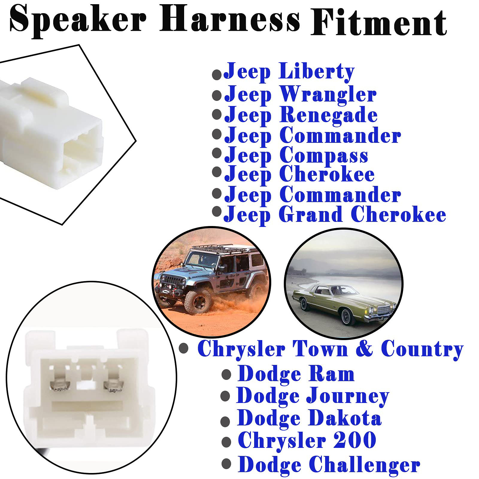 4 Pack 72-6514 Speaker Wire Harness Adapter Plug Compatible With Jeep Wrangler Chrysler Town Country Speaker Harness Adapter Dodge Dakota Front Rear Door Speaker Wiring Harness Adapter 4