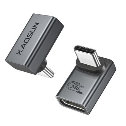 Picture of 240W 90 Degree Right Angle USB C Adapter, XAOSUN 90 Degree USB-C Male to USB-C Female Adapter 2 Pack, USB4 90 Degree Type C 240W Connecter for ROG Ally, Steam Deck, Switch, Dock, Mac, Tablet and Phone
