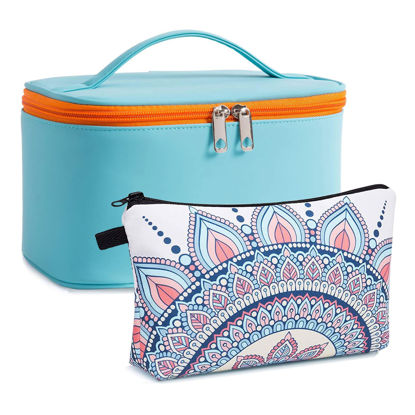 Picture of Makeup Bag Bulk Cosmetic Bags Set 2PACK Organizers Medium Cosmetics Bag Small Make up Pouch for Purse for Women Ladies Gift (Blue + Geometric)