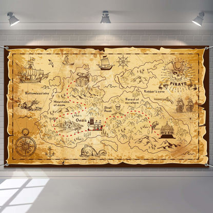 Picture of Pirate Treasure Map Backdrop Background Island Treasure Map Banner Nautical Wall Tapestry Hanging Decoration for Treasure Hunt Theme Party Birthday Party Photo Shooting Booth Props