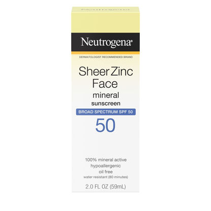 Picture of Neutrogena Sheer Zinc Oxide Dry-Touch Face Sunscreen with Broad Spectrum SPF 50, Oil-Free, Non-Comedogenic & Non-Greasy Mineral Sunscreen, 2 fl. oz