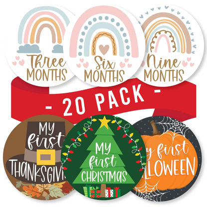 Picture of 20 Monthly Baby Milestone Stickers Girl - Boho Baby Monthly Milestone Stickers for Baby Girl, Milestone Baby Monthly Stickers, Baby Month Stickers for Baby Photo Props, Monthly Baby Stickers Girl
