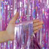 Picture of Melsan 2 Pack 3.2 ft x 8.2 ft Tinsel Foil Fringe Curtains Backdrop, Sparkle Metallic Foil Curtains for Party Photo Booth Props Decoration, Pinkish Purple