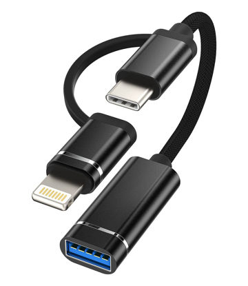 Picture of Type USB C Compatible with Lightning Male to USB Female Adapter OTG Cord Cable Compatible for iPhone 11 12promax Xr xs for Apple for iPad for MacBook Air4 Compatible for Samsung LG Camera Mouse MIDI