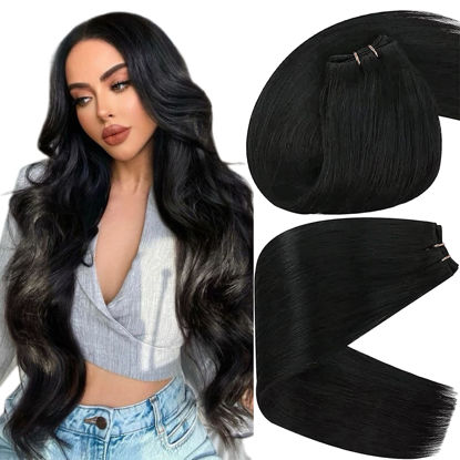 Picture of [New] Sunny Sew in Hair Extensions Natural Black Weft Hair Extensions Human Hair Natural Black Silky Straight Weave Bundles Natural Extensions Brazilian Real Human Hair 24inch 100g