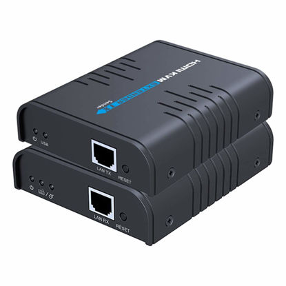 Picture of AGPtEK USB HDMI KVM Extender Over Single Cat 5/5E/6/7 Ethernet Cable- Signal Extension Up to 120m/365Ft- USB Keyboard Mouse Support- Adapter for Residential/Commercial Use