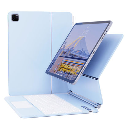 Picture of ZENLU Keyboard Case for iPad Pro 12.9-inch (6th, 5th, 4th and 3rd Gen), Magnetic Floating Magic-Style Keyboard Folio with Power LED Digital Display/120Hz Multi-Touch Trackpad/Backlit Keys (Blue)