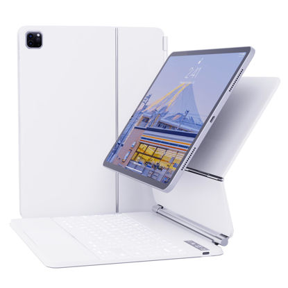 Picture of ZENLU Keyboard Case for iPad Pro 12.9-inch (6th, 5th, 4th and 3rd Gen), Magnetic Floating Magic-Style Keyboard Folio with Power LED Digital Display/120Hz Multi-Touch Trackpad/Backlit Keys (White)