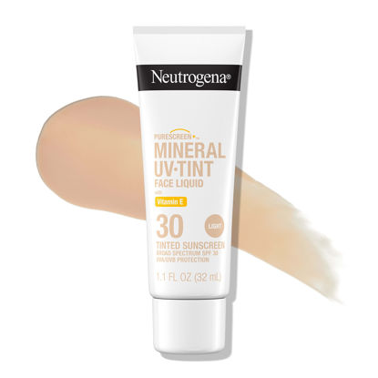 Picture of Neutrogena Purescreen+ Tinted Sunscreen for Face with SPF 30, Broad Spectrum Mineral Sunscreen with Zinc Oxide and Vitamin E, Water Resistant, Fragrance Free, Light, 1.1 fl oz