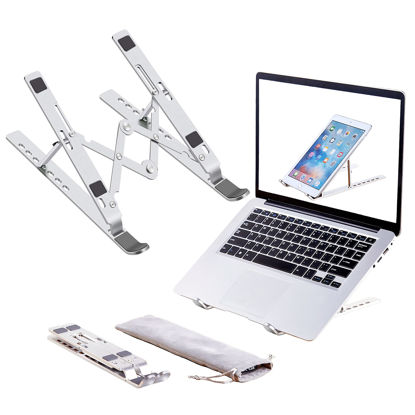 Picture of ZSIMC Laptop Stand, Laptop Riser Computer Stand for Desk, Adjustable Aluminum Foldable Portable Desktop Holder, Compatible with MacBook Air pro, iPad, Lenovo, 10-15.6” Laptop and Tablets (Silver)