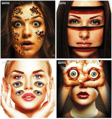 Picture of Halloween Realistic Temporary Costume American Made Make Up Face/Body Tattoo Kit Men or Women - (Optical Illusions - 3D Eyeballs, Sliced Head, Hive Face) - 4 Kits