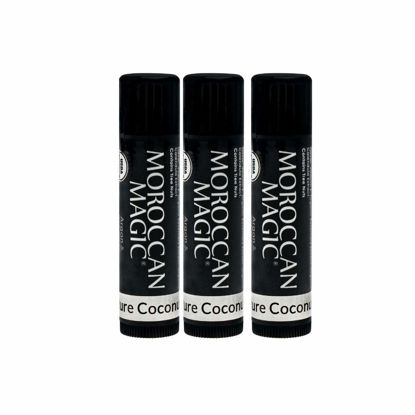 Picture of Moroccan Magic Organic Pure Coconut Lip Balm 3 Pack | Made with Natural Cold Pressed Argan and Essential Oils Lip Balm | Smooth Application | Non-Toxic, Cruelty Free