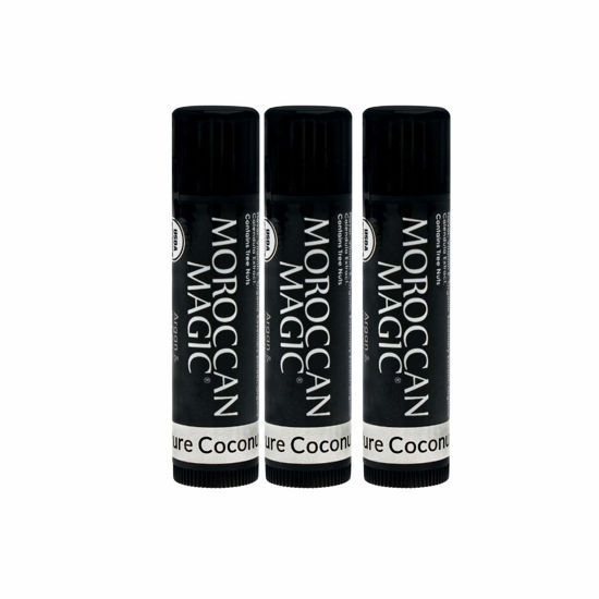 Picture of Moroccan Magic Organic Pure Coconut Lip Balm 3 Pack | Made with Natural Cold Pressed Argan and Essential Oils Lip Balm | Smooth Application | Non-Toxic, Cruelty Free