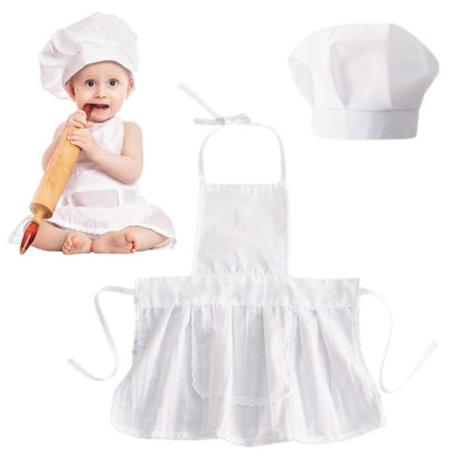 Picture of SPOKKI Baby Photography Prop, Chef Hat Apron Photo Props Costume Come with 2PCS Photography Hair Clips for Infant Twins | 6-24 Months (Girl)