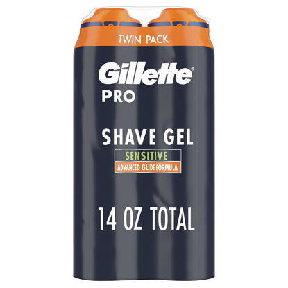 Picture of Gillette PRO Shaving Gel For Men Cools To Soothe Skin And Hydrates Facial Hair, TWIN PACK - Total 14oz, ProGlide Sensitive 2 in 1 Shave Gel