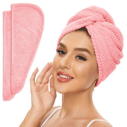 Picture of Microfiber Hair Towel for All Hair Style, 2 Pack Quick Drying Hair Turban - Perfect for Women, Men and Kids (Pink)