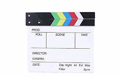 Picture of zmgmsmh Wooden Clapboard Director Film Movie Cut Action Scene Slateboard Clapper Board Slate (Rainbow Color)