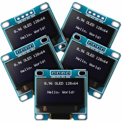 Picture of 5 Pieces 0.96 Inch OLED Module 12864 128x64 Driver IIC I2C Serial Self-Luminous Display Board Compatible with Arduino Raspberry PI (White)