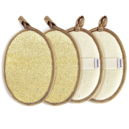 Picture of Natural Loofah Sponge Exfoliating(4 Packs),Made with Eco-Friendly and Biodegradable Shower Luffa Sponge, Loofah for Women and Men, Brown