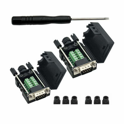 Picture of YIOVVOM DB9 Breakout Connector to Wiring Terminal RS232 D-SUB Male Serial Adapters Port Breakout Board Solder-Free Module with case(2 PCS Male Adapter)