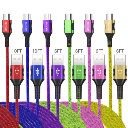 Picture of USB C Charger Cable 3A Fast Charging 6 Pack (6ft,10ft) Type C Charging Cord for Samsung Galaxy S8 S9 S10 Note 9 Note 10, LG V30 V40 V50, Moto G8 G7