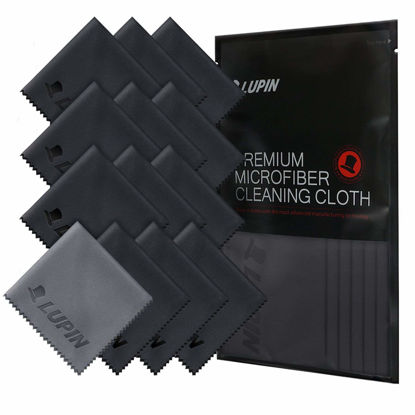 Picture of Lupin Microfiber Cleaning Cloths, 13 Pack Premium Ultra Lint Polishing Cloth for Cell Phone, Tablets, Laptops, iPad, Glasses, Auto Detail, TV Screens & Other Surfaces with Carrying Case - Black