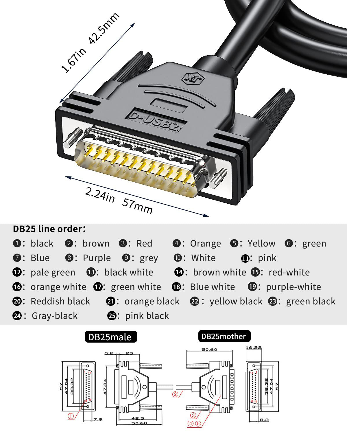 GetUSCart JUXINICE RS232 Serial Port DB25 Cable Single Head Terminal