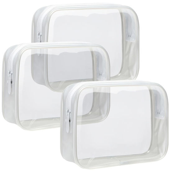 Picture of F-color Clear Toiletry Bag, 3 Pack TSA Approved Toiletry Bag Clear Makeup Bag, Travel Clear Cosmetic Bag for Women Men Quart Size Bag, Carry on Airport Airline Compliant Bag, White