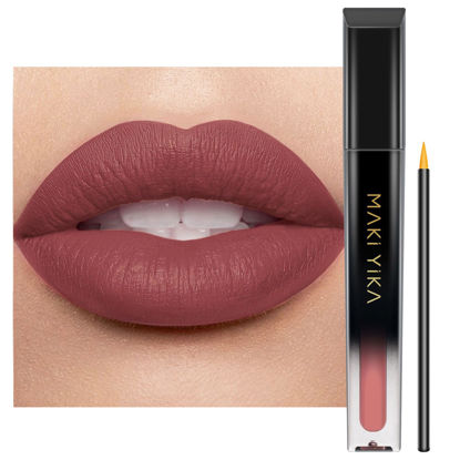 Picture of MAKI YIKA Brown Nude Liquid Lipstick for Women, Color Stay Long Lasting Warm Brown Matte Lipstick for Latte Makeup, Transferproof & Smudgeproof, DINNER TIME