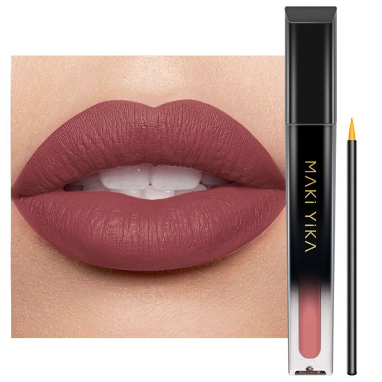 Picture of MAKI YIKA Brown Nude Liquid Lipstick for Women, Color Stay Long Lasting Warm Brown Matte Lipstick for Latte Makeup, Transferproof & Smudgeproof, DINNER TIME