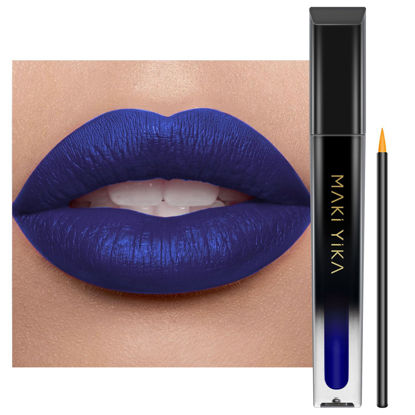 Picture of MAKI YIKA Blue Lipstick Matte, Dark Blue Liquid Lipstick Long Lasting 24 Hour Lip Gloss with Brush, Waterproof & Smudge Proof & Cruelty-Free Lip Stain | CHARM BLUE