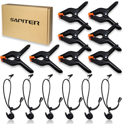 Picture of SAPITER Backdrop Clips Clamps - 8 Heavy Duty Spring Clamps, 6 Background Clips Holder for Photography Backdrop Support Stand, Photo Video Studio Shooting