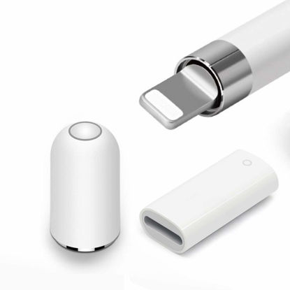 Picture of Replacement Ipencil Magnetic Replacement Caps + Charging Adapter Fits for Apple Pencil Gen 1st,Pencil Protector Cap and Charger Convertor Compatible withApple Pencil 1