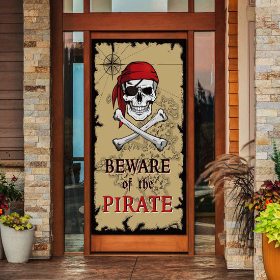 GetUSCart- Beware of Pirates Door Banner Pirate Party Decoration Pirate  Backdrop Halloween Birthday Party Photo Booth Props Pirate Theme Party  Supplies