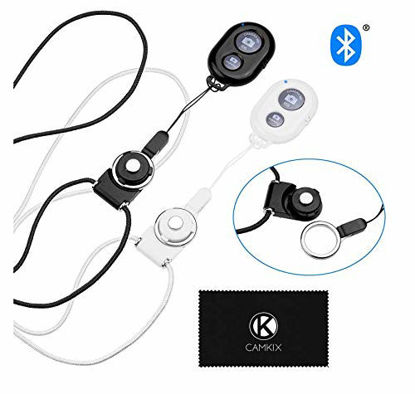 Picture of 2X CamKix Camera Shutter Remote Control with Bluetooth Wireless Technology - Black+White - Lanyard with Detachable Ring Mount - Pictures/Video Wirelessly at 30 ft Compatible with iPhone/Android