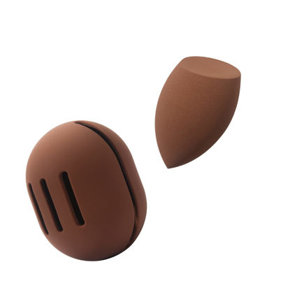 Picture of FERYES Makeup Sponge Holder with Makeup Sponge- Eco-Friendly Silicone Beauty Make Up Blender Case and Dry & Wet Use Foundation Sponge for Travel