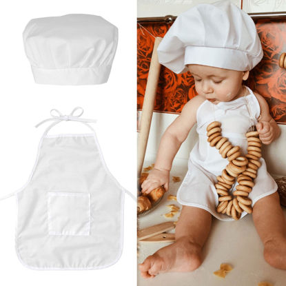 Picture of SPOKKI Baby Photography Prop, Chef Hat Apron Photo Props Costume Come with 2PCS Photography Hair Clips for Infant Twins | 6-24 Months (Boy)