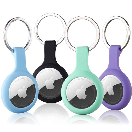 Picture of 4 Pack Silicone Case for Airtags with Keychain, Protective Cover for Apple Air tag Key Finder Tracker, Pet Dog Itag Collar Necklace, Airtag Accessories Holder