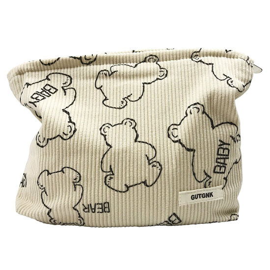 Picture of GUTGNK Women's Cosmetic Bag, Cute Bear Travel Cosmetic Bag Small Cosmetic Bag Skin Care Cosmetic Change and Wash Convenient Handbag Zipper Storage Bag