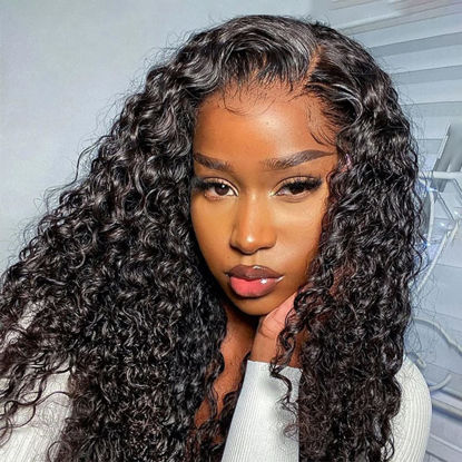 Picture of ISEE HAIR Water Wave HD Lace Front Wig Wear & Go Glueless Lace Wigs For Women No Glue 4x6 Lace Pre Cut Wig Human Hair Wigs Transparent Lace Closure Wigs 180% Density 16 Inch