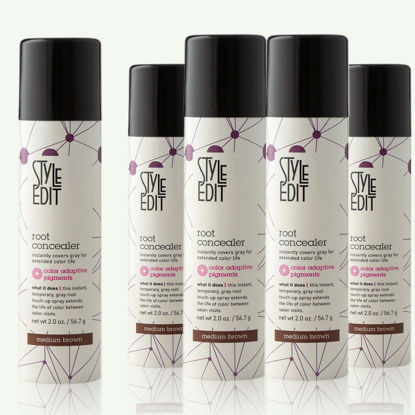Picture of Style Edit Medium Brown root concealer touch up spray instantly covers greys and dark roots - professional salon quality hair 5 pack