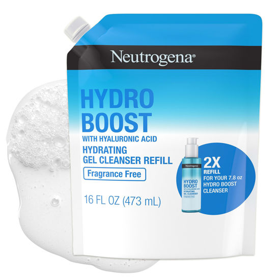 Picture of Neutrogena Hydro Boost Fragrance Free Hydrating Gel Facial Cleanser with Hyaluronic Acid, Daily Foaming Face Wash & Makeup Remover, Gentle Face Wash, Non-Comedogenic, Refill Pouch, 16 fl. oz