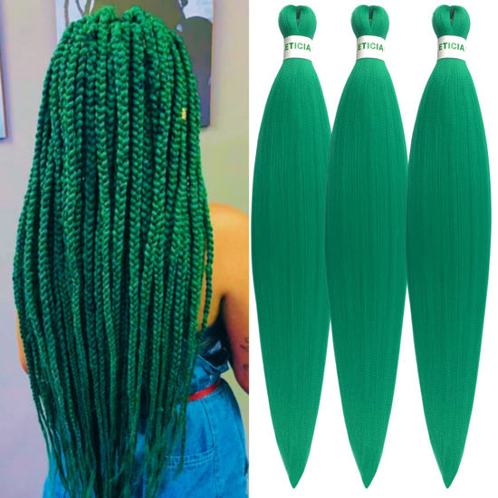 GetUSCart- Cyan Green Braiding Hair Pre stretched Human Braiding Hair  Kanekalon Box Braids 26Inch Pack of 3