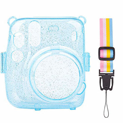 Picture of SUNMNS Clear Crystal Protective Case Compatible with Fujifilm Instax Mini 11 Instant Camera, Hard PVC Cover with Removable Rainbow Shoulder Strap (Shining Blue)